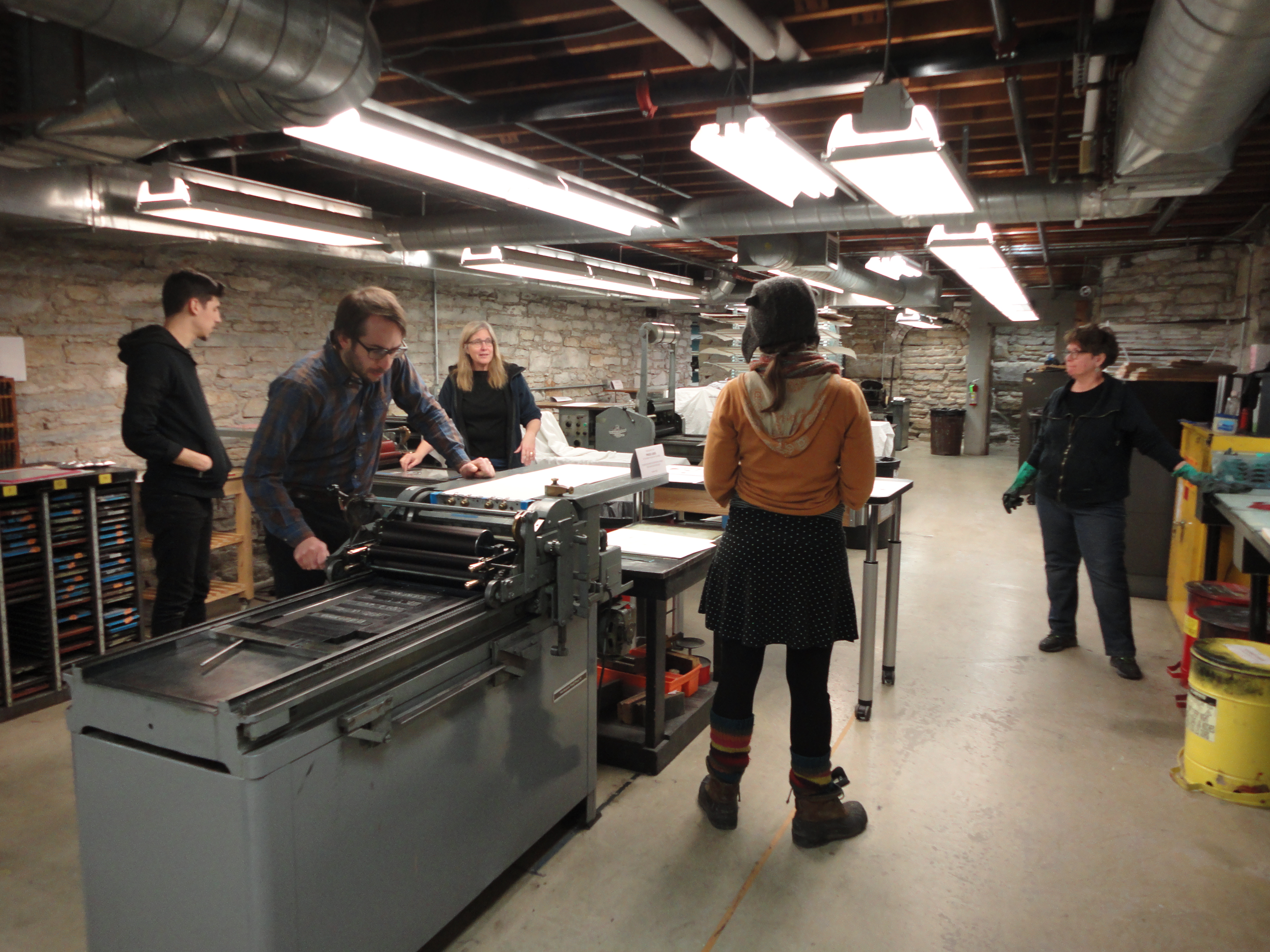 The Jerome Foundation mentees and CB working in the printing studio at MCBA.